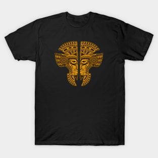 Yellow and Black Mayan Twins Mask Illusion T-Shirt